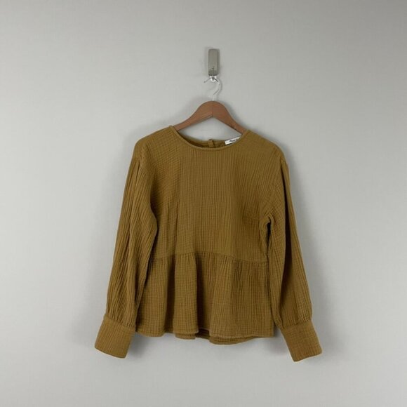 Madewell Lightspun Button-Back Peplum Top Compass Gold Size Medium - Picture 1 of 5